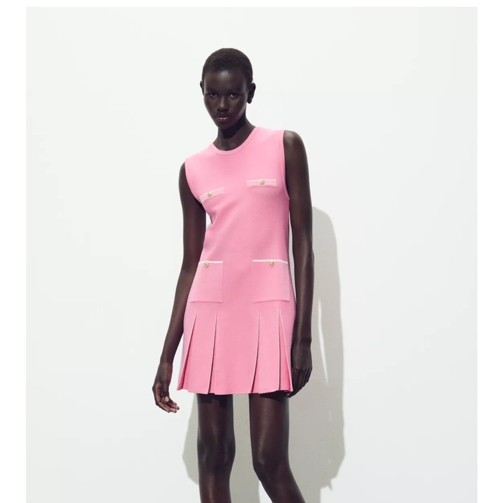 Zara Pink Sheath Mini Dress Sleeveless Crew Neck